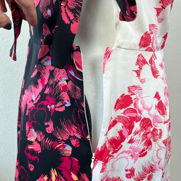 Lewit Double Print Floral 6 Silk Dress V Neck Asymmetrical Pink Black - Picture 5 of 10